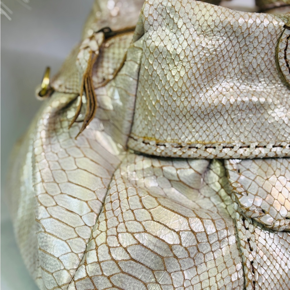 Designer Carla Mancini Metallic Python Leather Em… - image 4